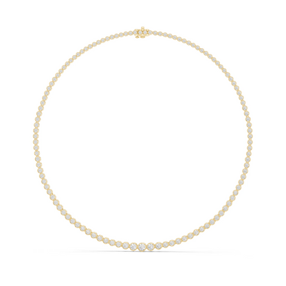 Luxury Graduated Lab Grown Diamond Tennis Necklace in Yellow Gold | Round Bezel Set Diamond Necklace