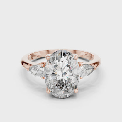Oval Cut Lab-Grown Diamond Three Stone Ring with Pear Side Stones