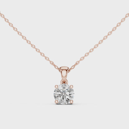 Round Cut Lab-Grown Diamond Solitaire Pendant in 14K Rose Gold