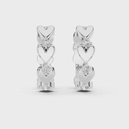 Heart Shape Round Diamond Hoop Earrings in White Gold