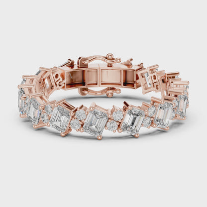 Emerald & Round Diamond Cluster Bracelet in 14K Rose Gold