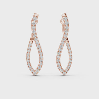 Elegant Twisted Rose Gold Round Diamond Hoop Earrings
