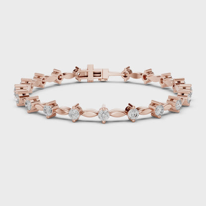 Round Diamond Link Bracelet in 14K Rose Gold