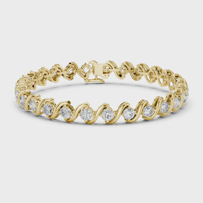 20 Pointer Round Diamond Wave Tennis Bracelet in Yellow Gold