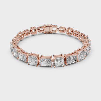 Rose Gold Princess & Emerald-Cut Diamond Tennis Chain Bracelet - Luxury Brilliance
