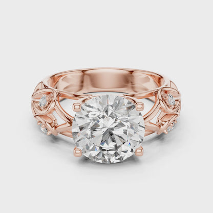 Nature-Inspired Round Cut Diamond Engagement Ring with Vine Leaf Rose Gold Band