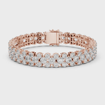 Double Row Round Brilliant Lab Grown Diamond Cluster Bracelet in Rose Gold