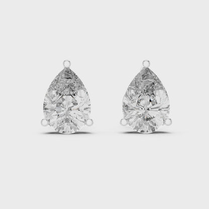 Pear Cut Lab Grown Diamond Solitaire Earrings 14K White Gold