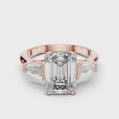 Three Stone Emerald Cut Lab-Grown Diamond  Ring in 14K Rose Gold