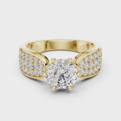 Round Cluster Engagement Ring in 14K Yellow Gold | Diamond Ring
