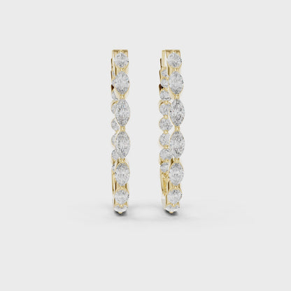 Gold Hoop Earrings with Marquise & Round Diamonds