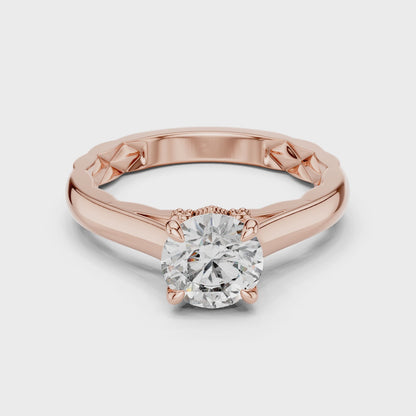 Round Solitaire Lab-Grown Diamond Ring with Textured Rose Gold Band