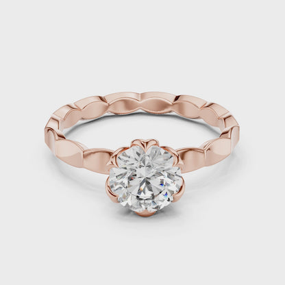 Floral Round Cut Lab Grown Diamond Engagement Ring in Rose Gold