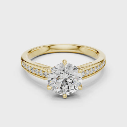 Round Engagement Ring with Side Accent Diamonds in 14K Yellow Gold