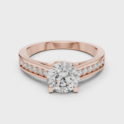 Round Cut Engagement Ring with Channel Set Side Accent Diamonds in Rose Gold