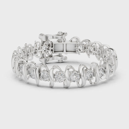 Modern Wave Round Diamond Tennis Bracelet in 14K White Gold