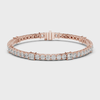 Princess & Round Lab-Grown Diamond Tennis Bracelet in 14K Rose Gold