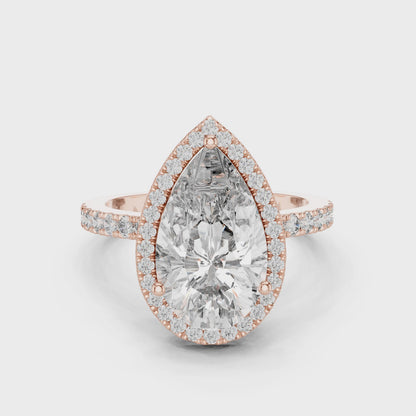 Pear Cut Halo Lab Grown Diamond Engagement Ring with Pavé Band in Yellow Gold