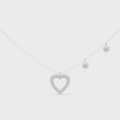 Delicate Lab Grown Diamond Open Heart Necklace in White Gold | Dainty Heart Pendant Necklace