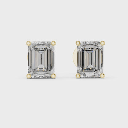 14K Yellow Gold Emerald Cut Lab Diamond Solitaire Earrings