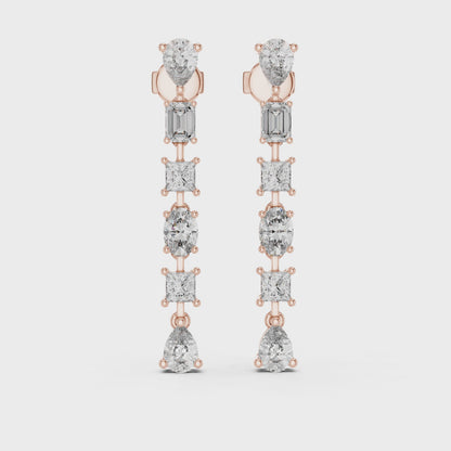 Rose Gold Multi Shape Diamond Drop Earrings for Brides Chandelier Earrings