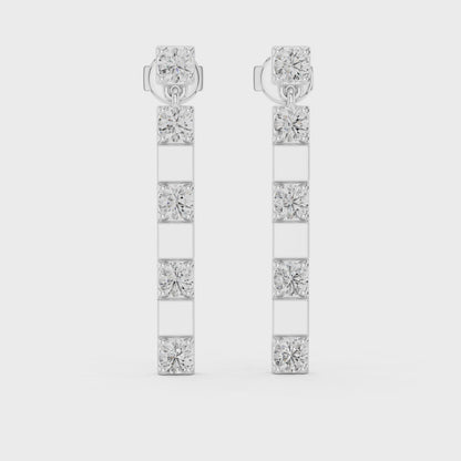 Vertical Round Diamond Bar Chandelier Earrings in White Gold