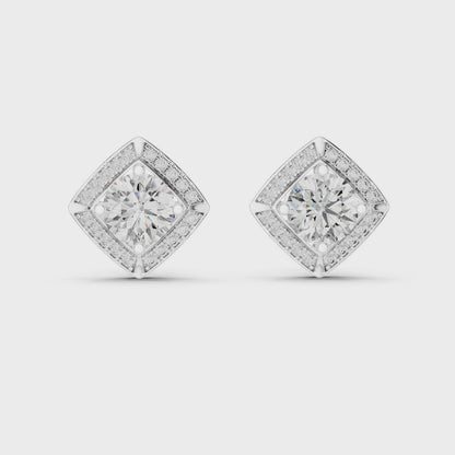 Square Halo Round Lab Grown Diamond Stud Earrings in 14K White Gold | Elegant Diamond Earrings