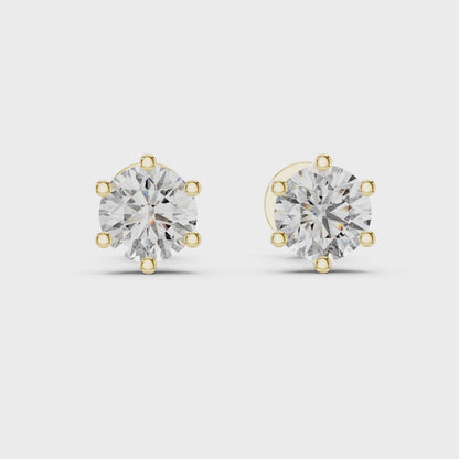 Round Cut Lab Grown Diamond Solitaire Earrings in 14K Yellow Gold