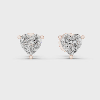 Heart Cut Lab-Grown Diamond Solitaire Earrings in Rose Gold