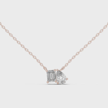 Toi Et Moi Emerald & Pear Lab Grown Diamond Pendant in 14K Rose Gold