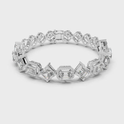 Princess & Emerald-Cut Diamond Tennis Chain Bracelet – Platinum & White Gold Luxury