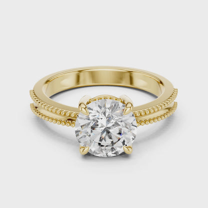 Luxury Round Solitaire Ring with Milgrain Detail in 18K Gold