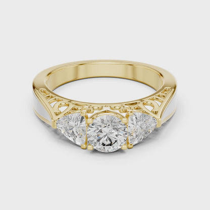 Luxury Round Diamond Three Stone Ring | Elegant Openwork Design