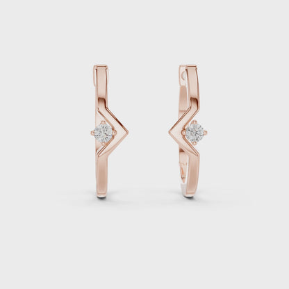 18K Gold Round Diamond Hoop Earrings
