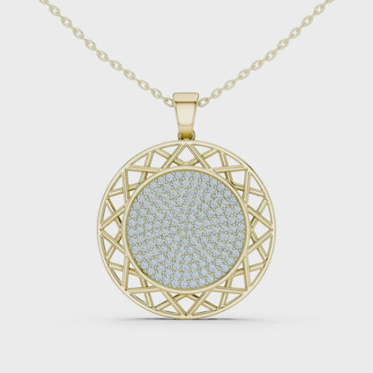 Geometric Circle Round Halo Lab-Grown Diamond Pendant 14K Yellow Gold