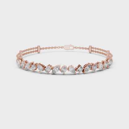 Rose Gold Multi-Cut Diamond Chain Bracelet – Luxury Elegance