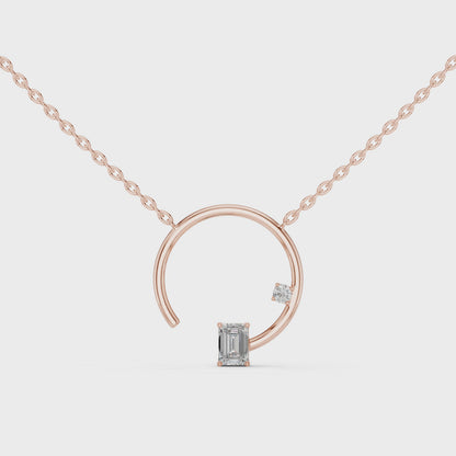 Open Circle Lab-Grown Diamond Delicate Pendant with Emerald Cut in 14K Rose Gold