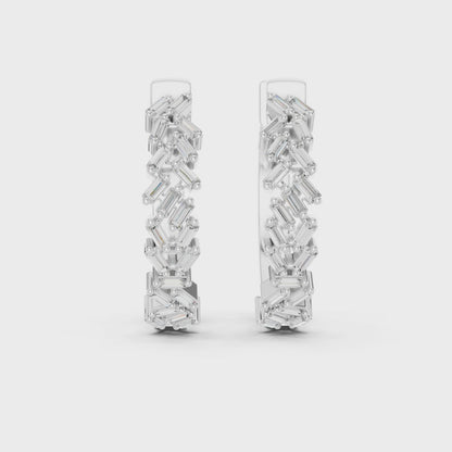 14K White Gold Baguette Lab Grown Diamond Hoop Earrings