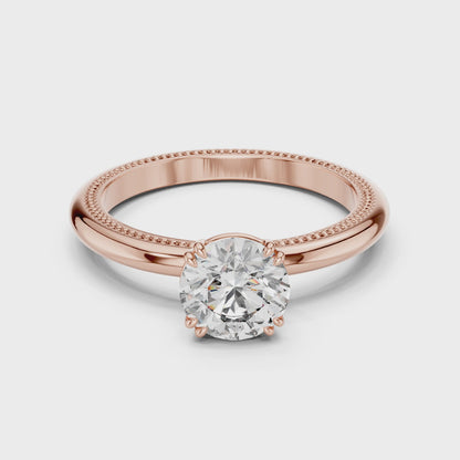 Round Solitaire Lab Grown Diamond Ring with Milgrain Band