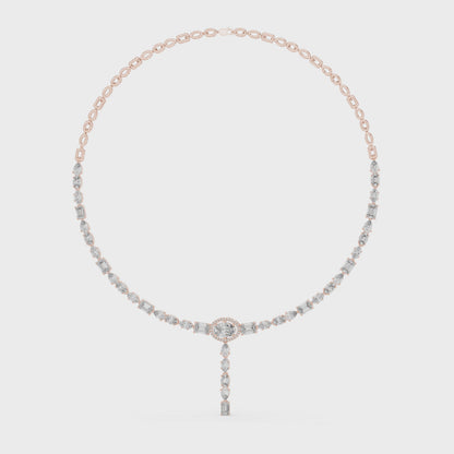 Luxury Solitaire Lab Grown Diamond Y Necklace in Rose Gold | Mixed Cut Diamond Lariat Tennis Necklace