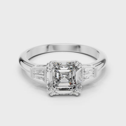Three Stone Princess Cut Lab-Grown Diamond Ring in 14K White Gold