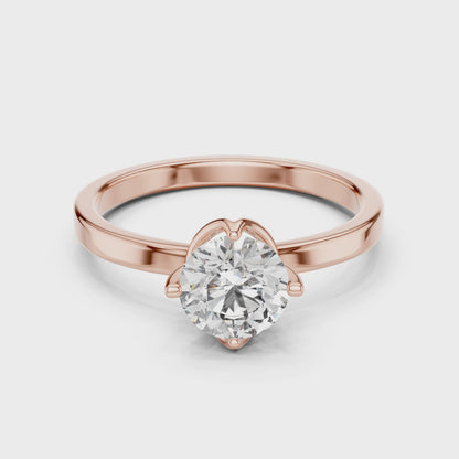 Round Cut Lab Grown Diamond Solitaire Ring with Petal Prong Setting