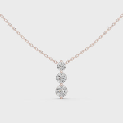 Three Stone Round Lab-Grown Diamond Solitaire Pendantin Rose Gold