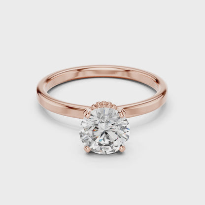 Round Cut Lab Grown Diamond Solitaire Engagement Ring in Rose Gold with Cathedral Setting
