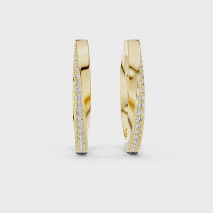 14K Yellow Gold Modern Round Diamond Hoop Earrings