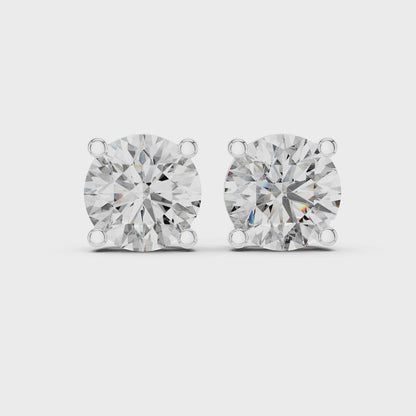 Round Cut Lab Grown Diamond Solitaire Earrings 14K White Gold