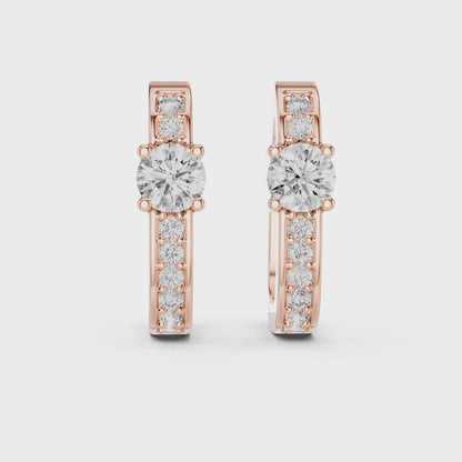 Round Lab Grown Diamond Huggie Hoop Earrings with Pavé Accents in 14K Rose Gold
