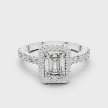 Emerald Cut Hidden Halo Diamond Engagement Ring in 14K White Gold