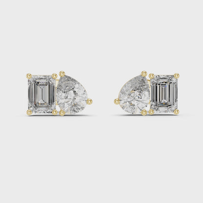 Emerald Cut and Pear Cut Toi Et Moi Diamond Earrings