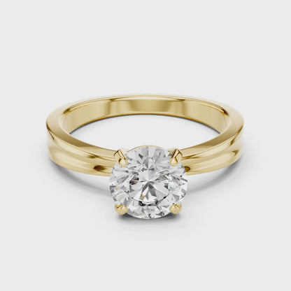 Round Cut Lab Grown Diamond Solitaire Ring in Yellow Gold